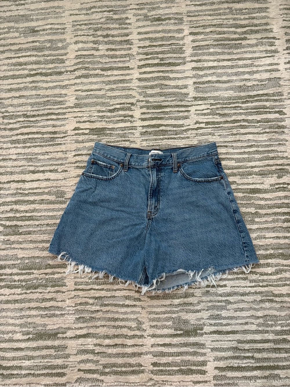 Abercrombie & Fitch Distressed High-Rise Blue Denim Shorts